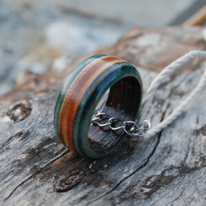 hemp necklace, skateboard, ring, recycled, earthy